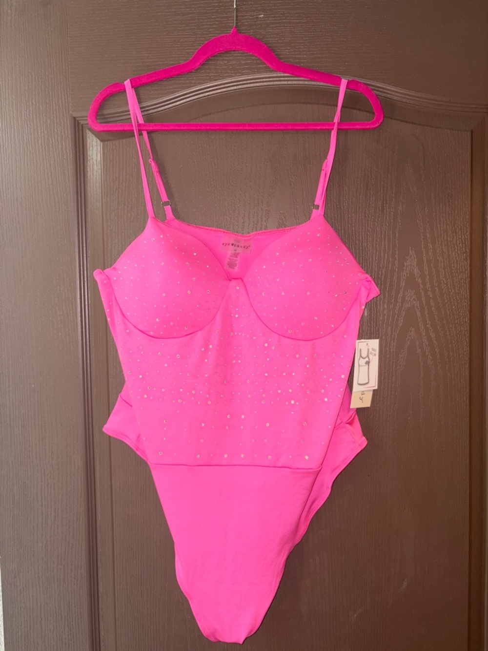 eye candy Bright Pink Rhinestone Bodysuit